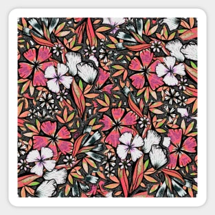 Flower Flurry, - Pink, Orange, Black and White - Digitally Illustrated Flower Pattern for Home Decor, Clothing Fabric, Curtains, Bedding, Pillows, Upholstery, Phone Cases and Stationary Sticker